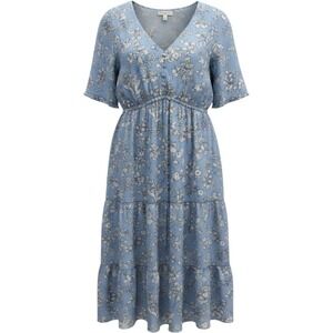 Wayward Fancies eShakti Blue Floral Tiered Midi Dress Plus 4X 28W Cottagecore